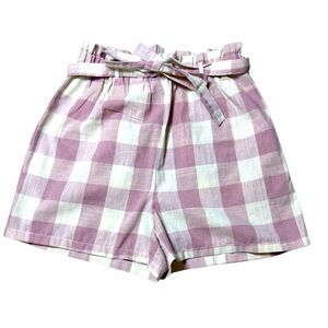 Primark Checkered Paperbag tie shorts pink and white check size 2 excellent con